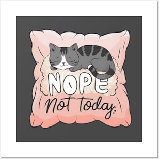 Nope Not Today Cat on a Pillow Posters and Art